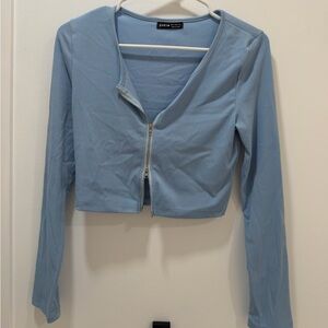 SHEIN Sky Blue Zip-Up Crop Top